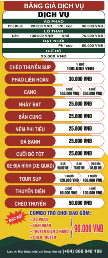 Giá dịch vụ – Nguồn: @bocapvang.net