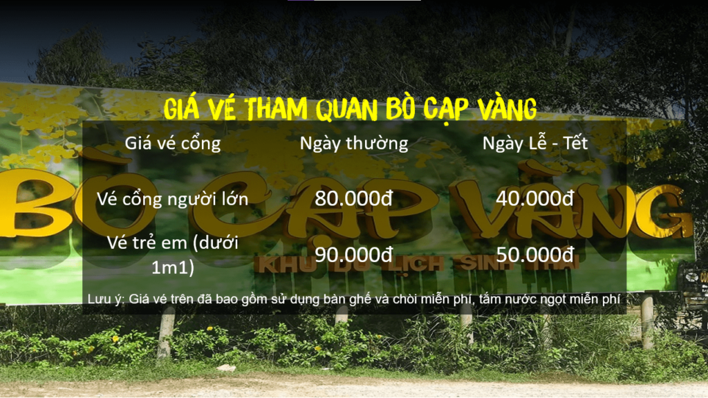 Giá vé vào cổng tham quan khu du lịch – Nguồn: @bocapvang.net